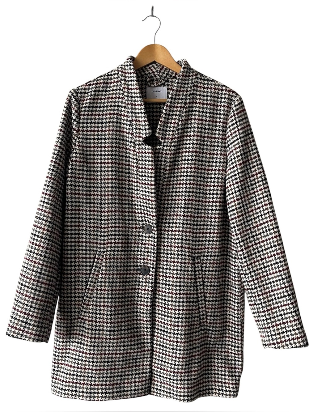 Old Navy Textured Houndstooth Mid Length Button Front Coat Large